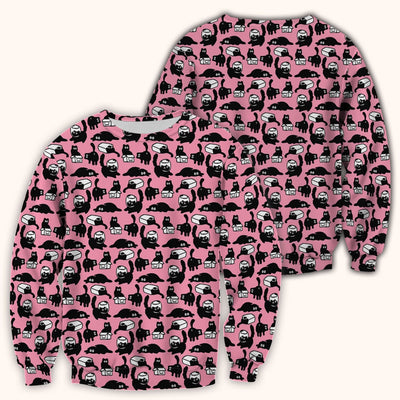 Dark Playful Cat Cartoon Pattern Scrub Top, Comfortable Scrubs for Nurses