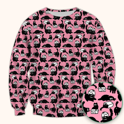 Dark Playful Cat Cartoon Pattern Scrub Top, Comfortable Scrubs for Nurses