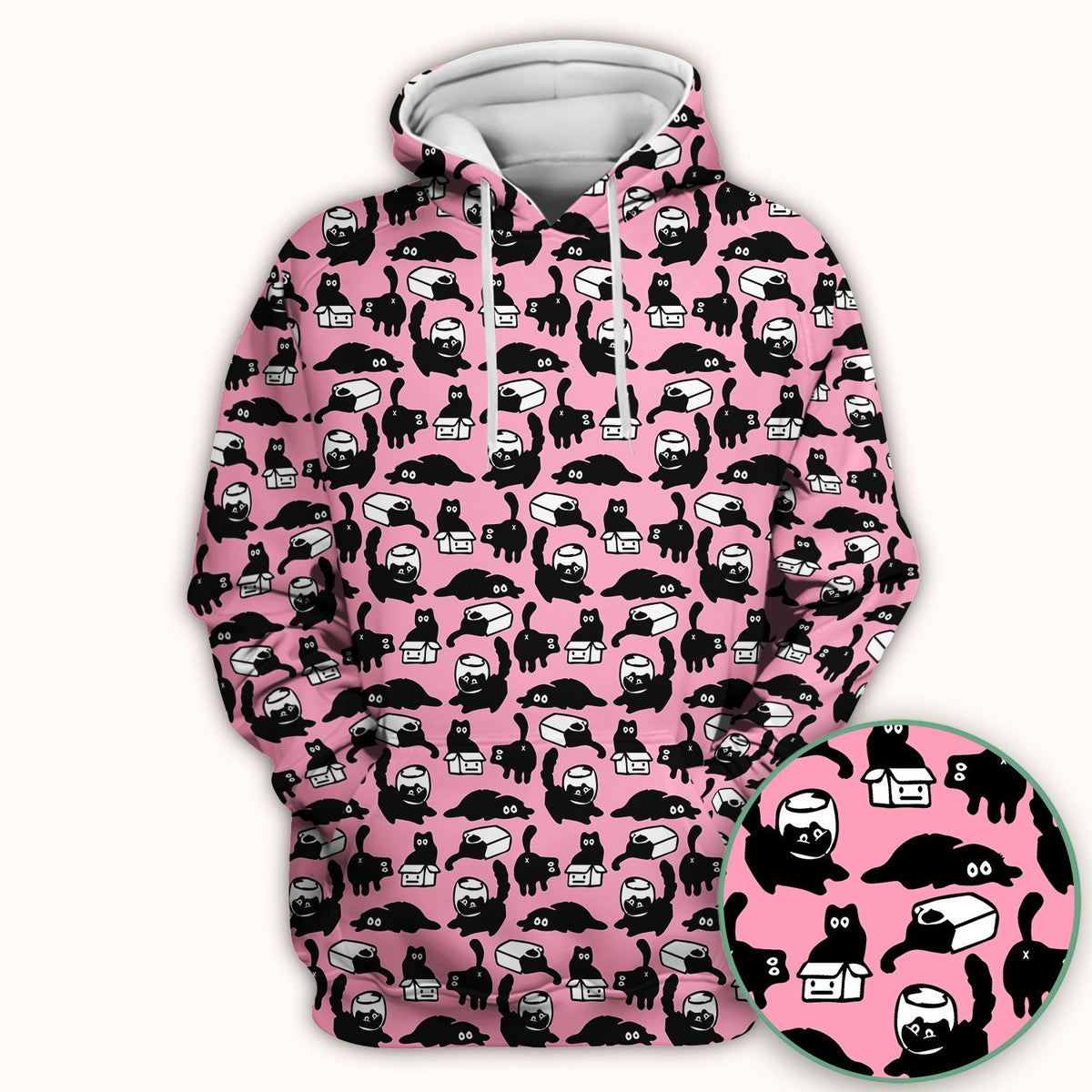 Dark Playful Cat Cartoon Pattern Scrub Top, Comfortable Scrubs for Nurses