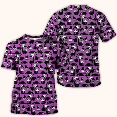 Dark Playful Cat Cartoon Pattern Scrub Top, Comfortable Scrubs for Nurses