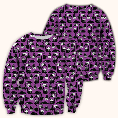 Dark Playful Cat Cartoon Pattern Scrub Top, Comfortable Scrubs for Nurses
