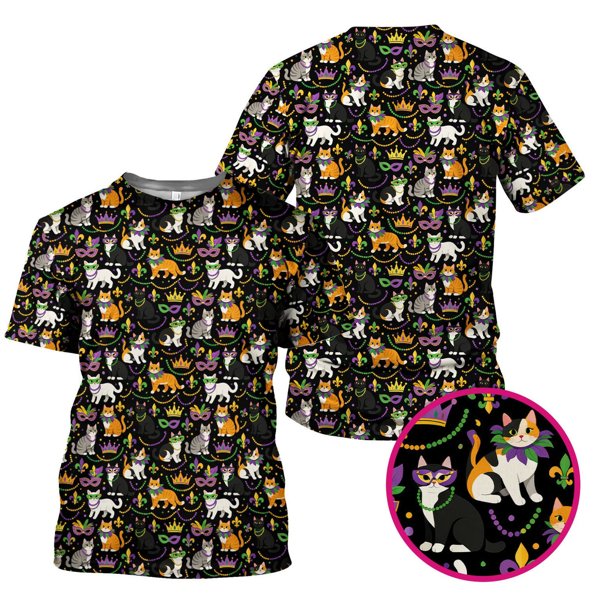 Cat Mardi Gras Nurse Scrub Top, Comfortable Uniform Scrubs For Nursing