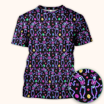 Neon Easter Skeleton Pattern Scrub Top, Comfortable Scrubs for Nurses