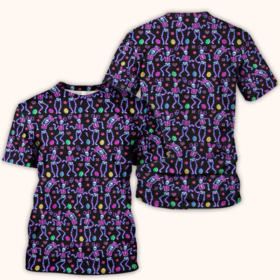 Neon Easter Skeleton Pattern Scrub Top, Comfortable Scrubs for Nurses