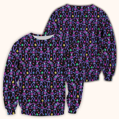 Neon Easter Skeleton Pattern Scrub Top, Comfortable Scrubs for Nurses