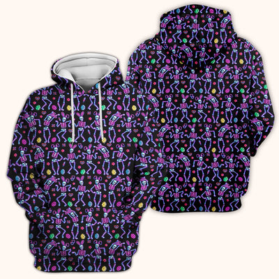 Neon Easter Skeleton Pattern Scrub Top, Comfortable Scrubs for Nurses