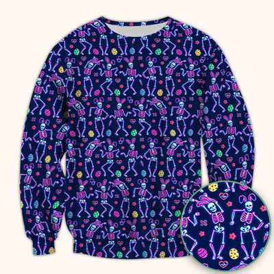 Neon Easter Skeleton Pattern Scrub Top, Comfortable Scrubs for Nurses
