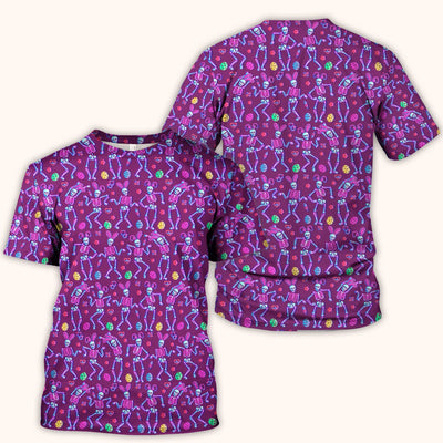 Neon Easter Skeleton Pattern Scrub Top, Comfortable Scrubs for Nurses