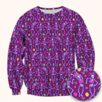 Neon Easter Skeleton Pattern Scrub Top, Comfortable Scrubs for Nurses