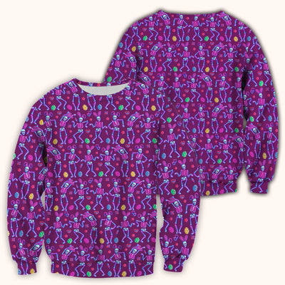 Neon Easter Skeleton Pattern Scrub Top, Comfortable Scrubs for Nurses