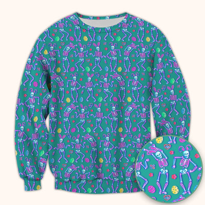 Neon Easter Skeleton Pattern Scrub Top, Comfortable Scrubs for Nurses