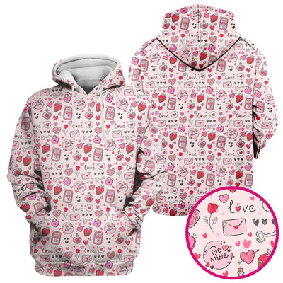 Be Mine Heart Pattern Pattern Scrub Top, Pink Valentine Pattern Nursing Uniform For Women