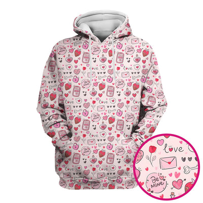 Be Mine Heart Pattern Pattern Scrub Top, Pink Valentine Pattern Nursing Uniform For Women