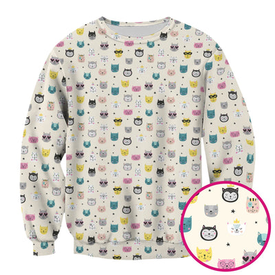Cute Colorful Cat Pattern Scrub Top, Comfortable Scrubs for Nurses