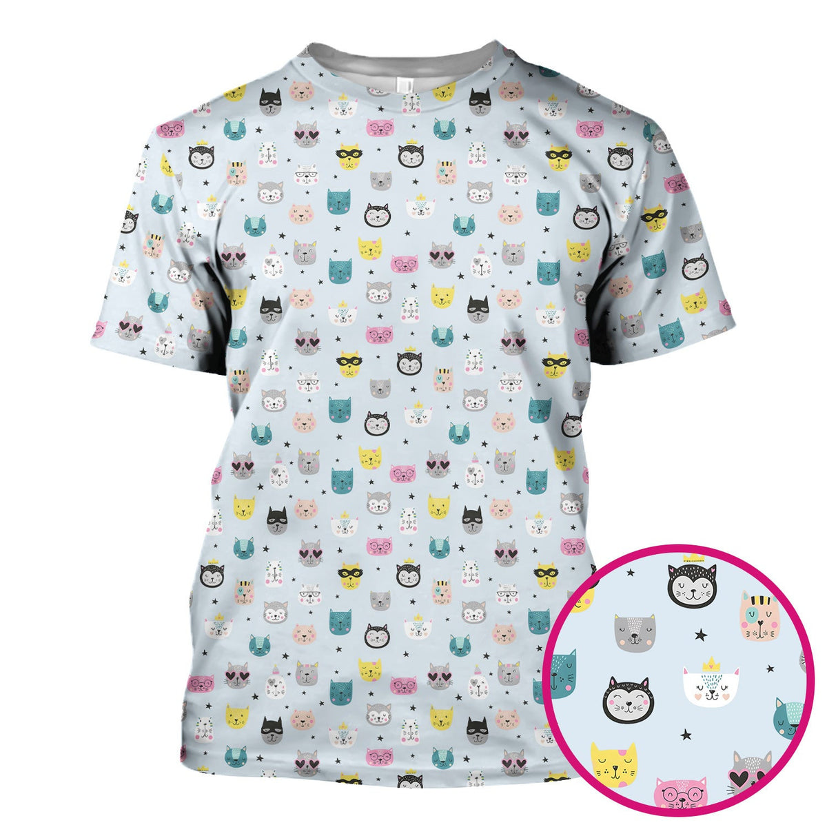 Cute Colorful Cat Pattern Scrub Top, Comfortable Scrubs for Nurses