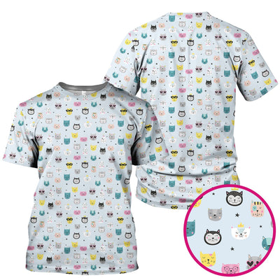 Cute Colorful Cat Pattern Scrub Top, Comfortable Scrubs for Nurses