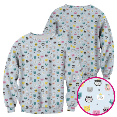Cute Colorful Cat Pattern Scrub Top, Comfortable Scrubs for Nurses