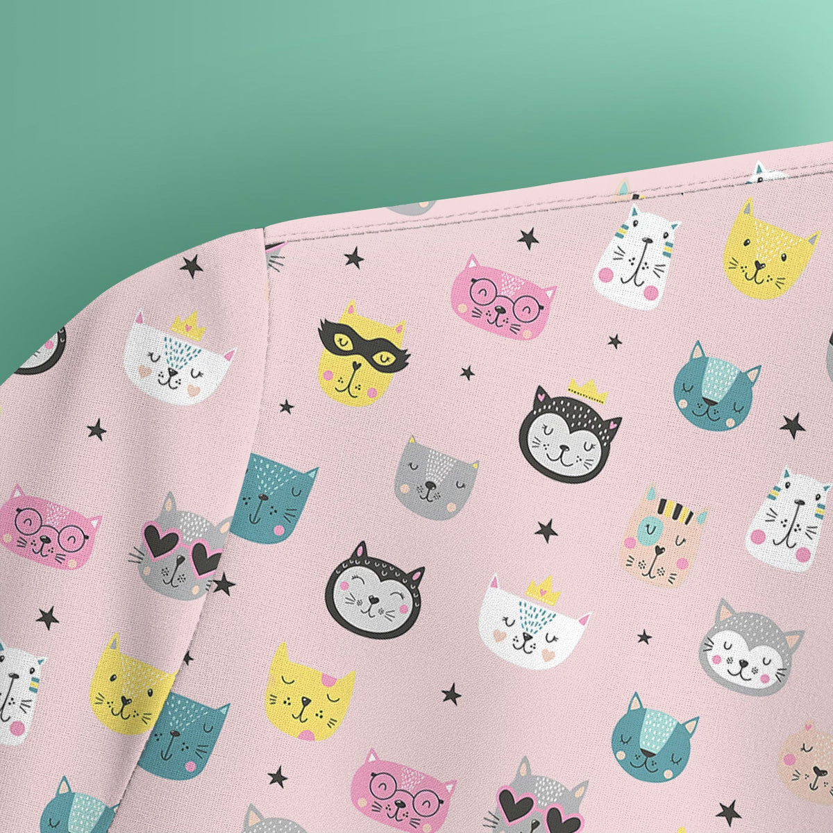 Cute Colorful Cat Pattern Scrub Top, Comfortable Scrubs for Nurses