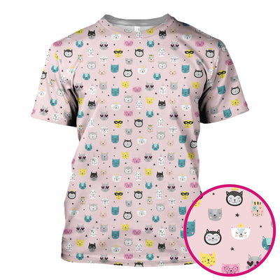 Cute Colorful Cat Pattern Scrub Top, Comfortable Scrubs for Nurses