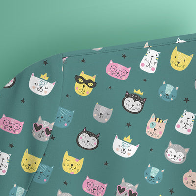 Cute Colorful Cat Pattern Scrub Top, Comfortable Scrubs for Nurses