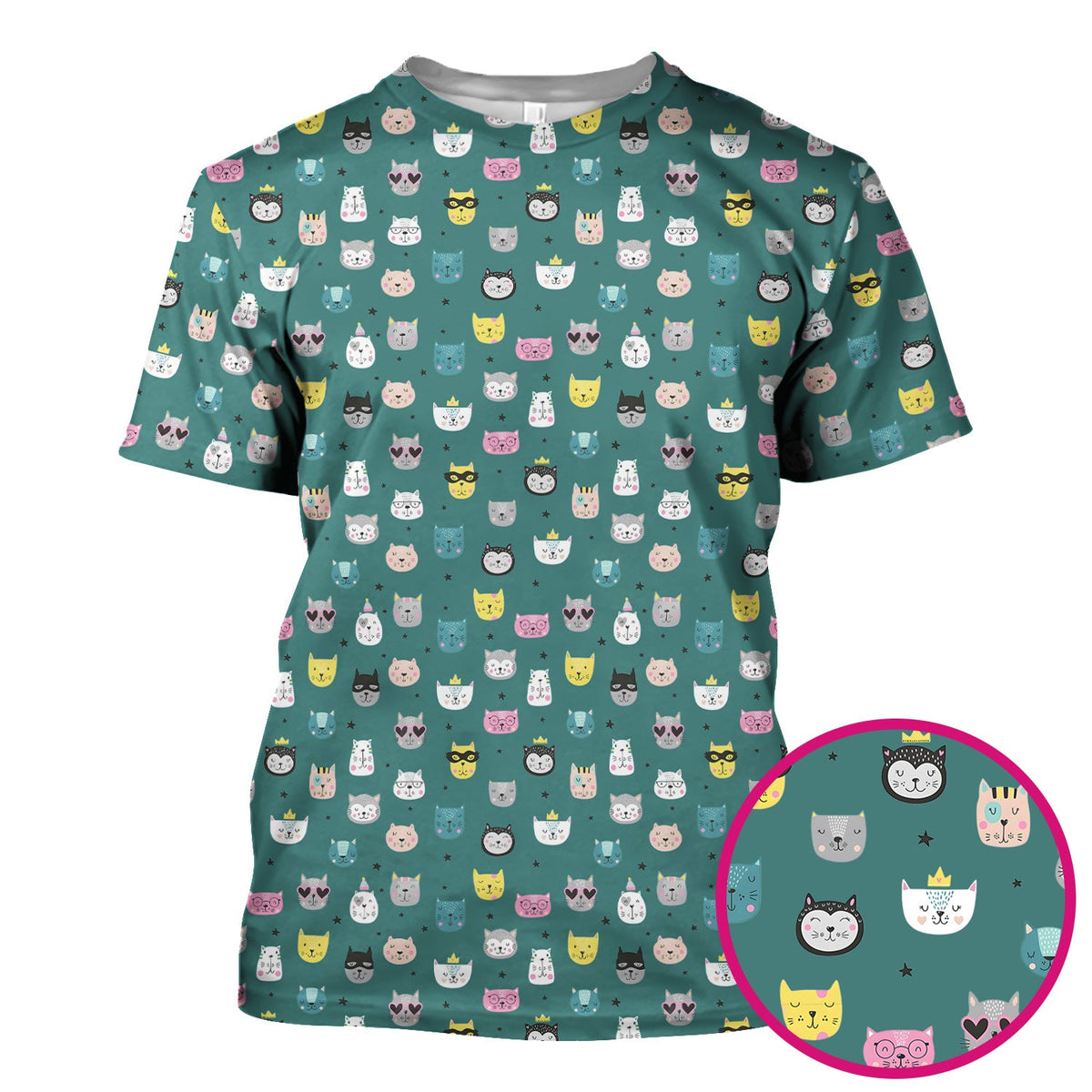 Cute Colorful Cat Pattern Scrub Top, Comfortable Scrubs for Nurses