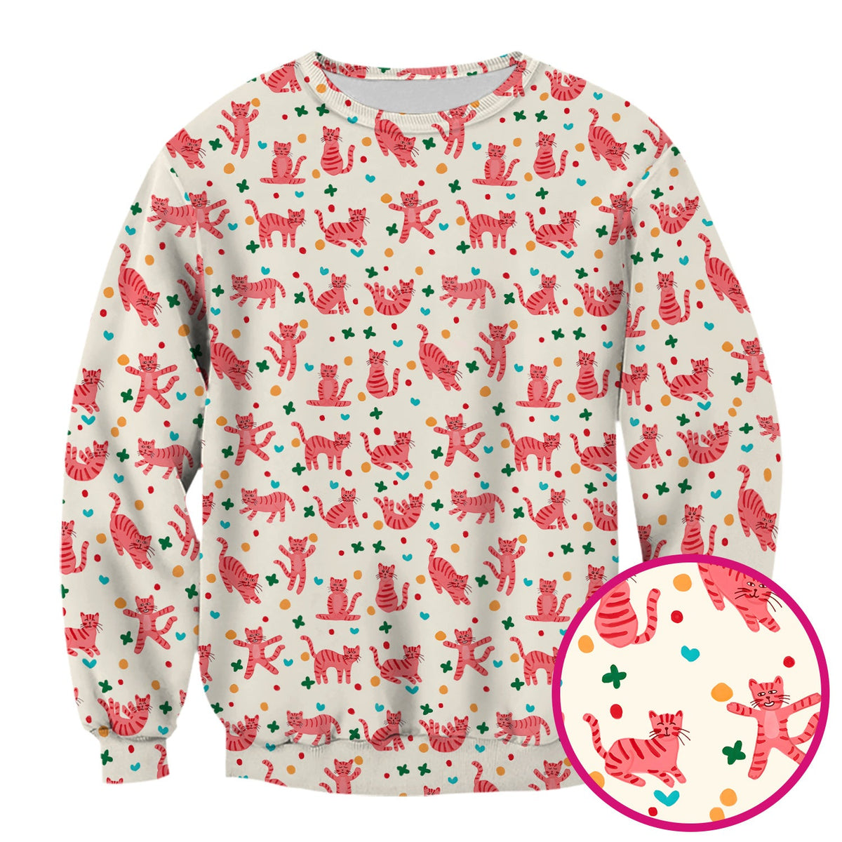 Cute Pink Cat Pattern Scrub Top, Comfortable Scrubs for Nurses