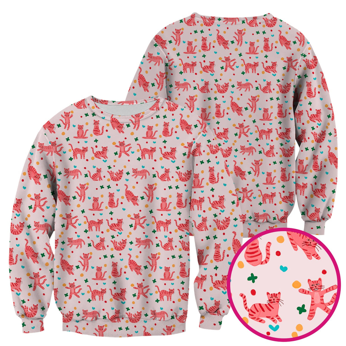 Cute Pink Cat Pattern Scrub Top, Comfortable Scrubs for Nurses
