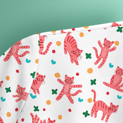 Cute Pink Cat Pattern Scrub Top, Comfortable Scrubs for Nurses