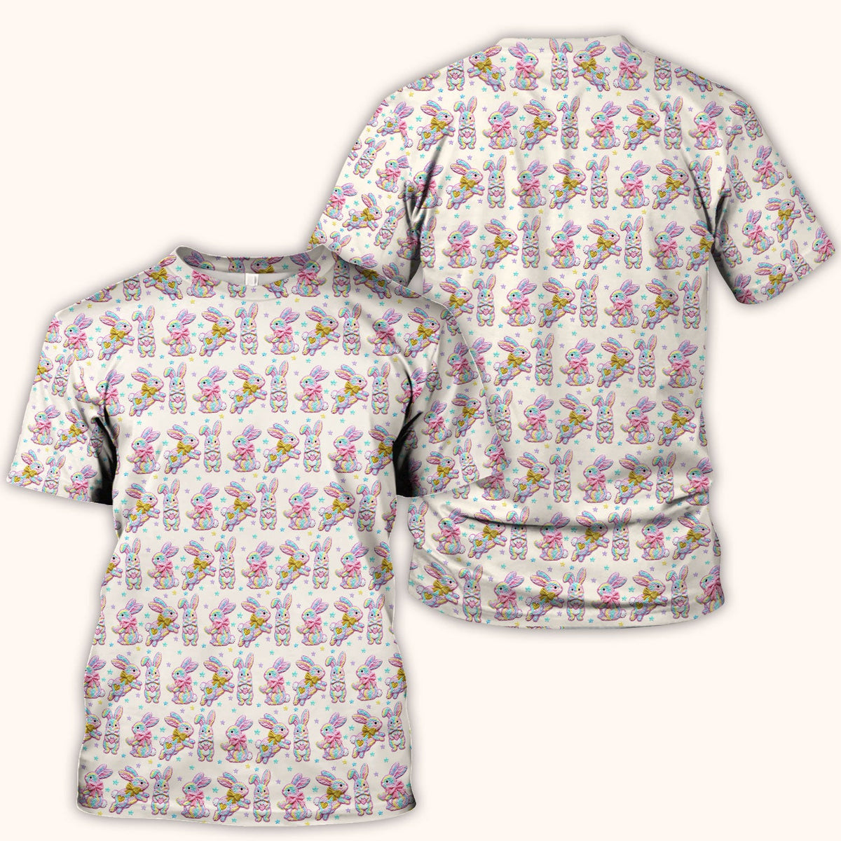 Cartoon Bunny All Over Print Scrub Top, Comfortable Scrubs for Nurses, Easter