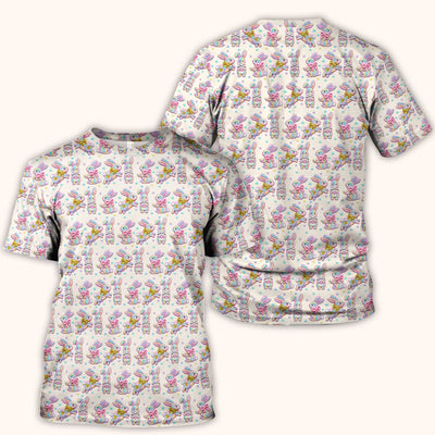 Cartoon Bunny All Over Print Scrub Top, Comfortable Scrubs for Nurses, Easter