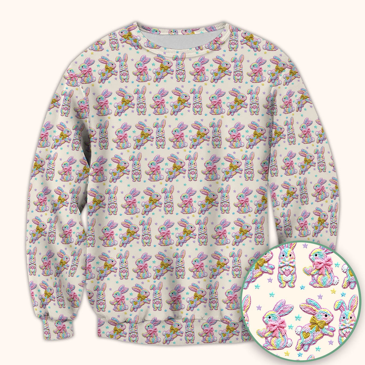 Cartoon Bunny All Over Print Scrub Top, Comfortable Scrubs for Nurses, Easter