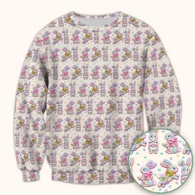 Cartoon Bunny All Over Print Scrub Top, Comfortable Scrubs for Nurses, Easter