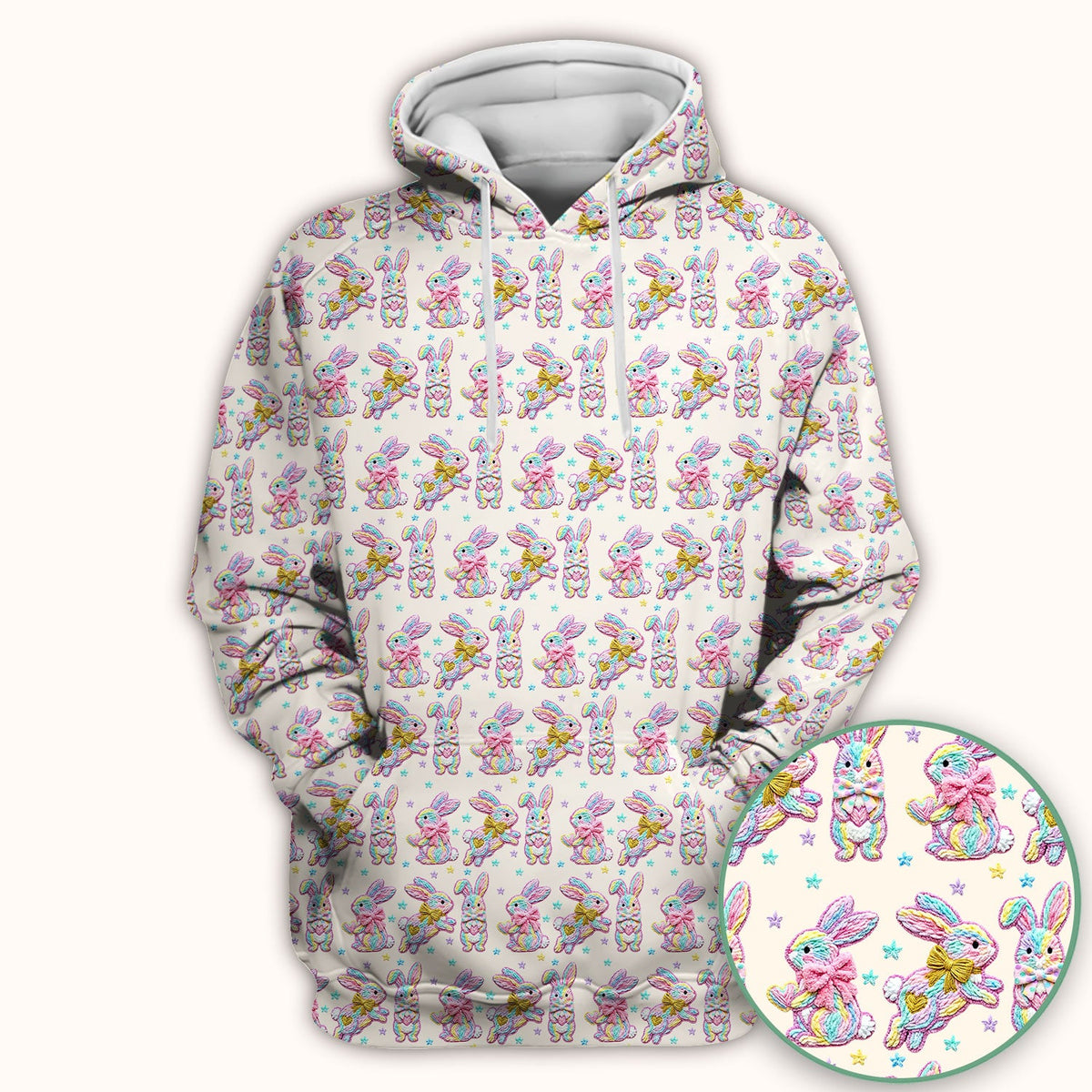 Cartoon Bunny All Over Print Scrub Top, Comfortable Scrubs for Nurses, Easter