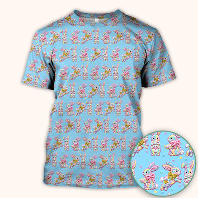 Cartoon Bunny All Over Print Scrub Top, Comfortable Scrubs for Nurses, Easter