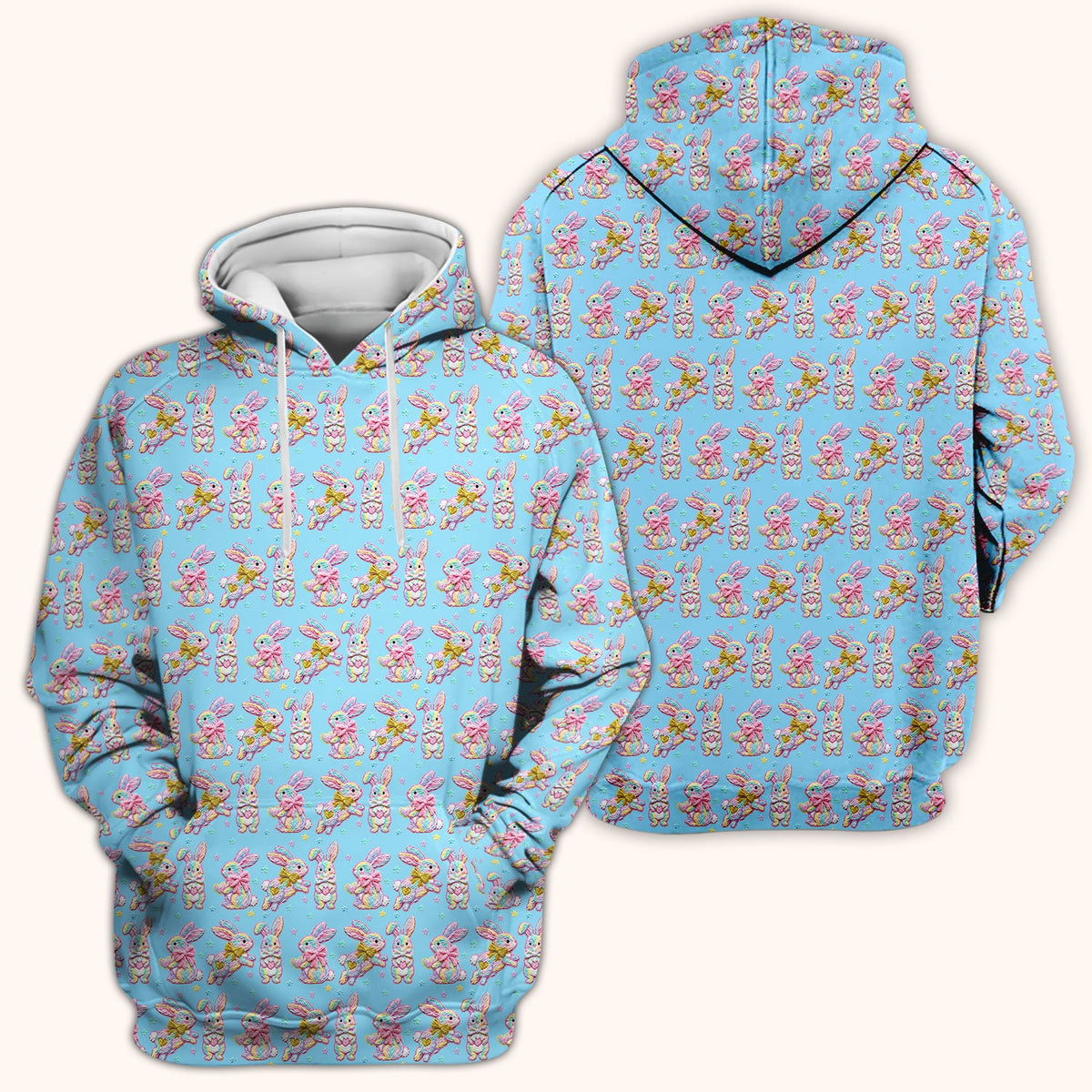 Cartoon Bunny All Over Print Scrub Top, Comfortable Scrubs for Nurses, Easter