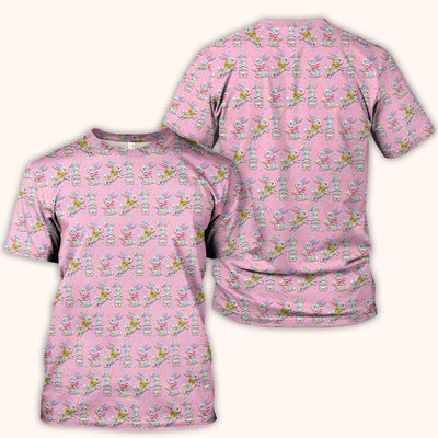 Cartoon Bunny All Over Print Scrub Top, Comfortable Scrubs for Nurses, Easter