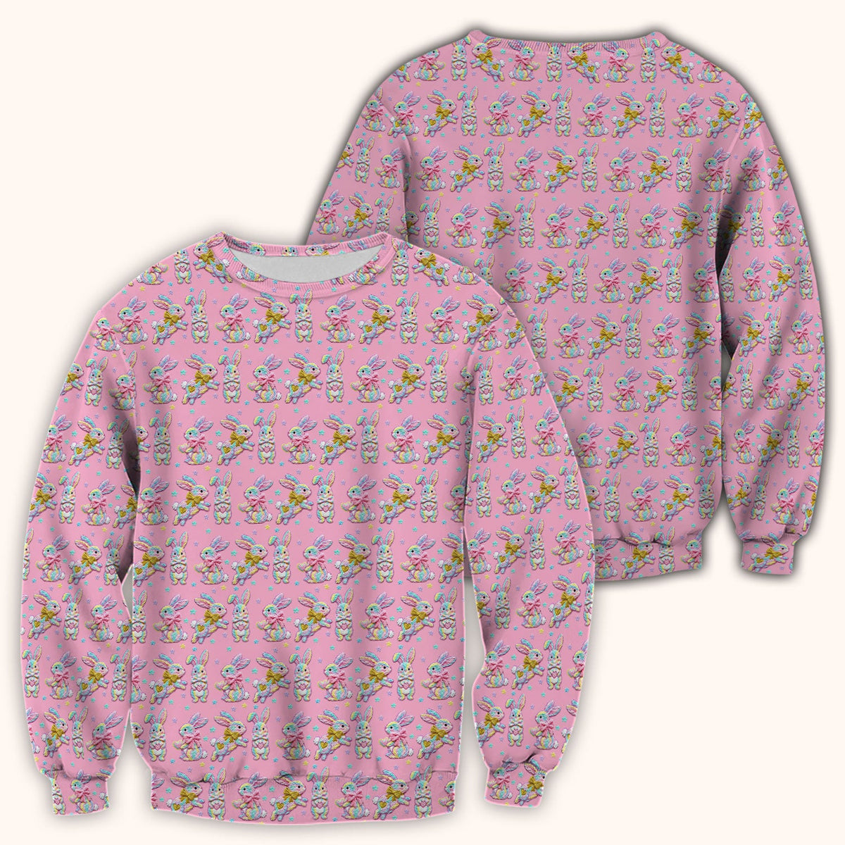 Cartoon Bunny All Over Print Scrub Top, Comfortable Scrubs for Nurses, Easter