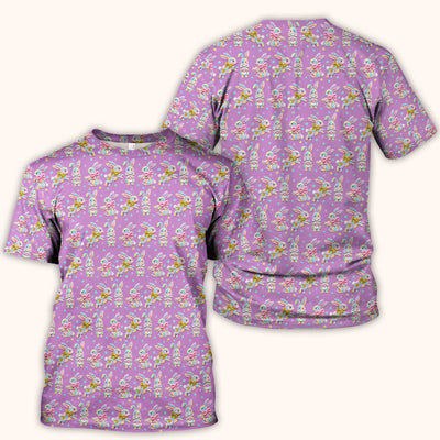 Cartoon Bunny All Over Print Scrub Top, Comfortable Scrubs for Nurses, Easter