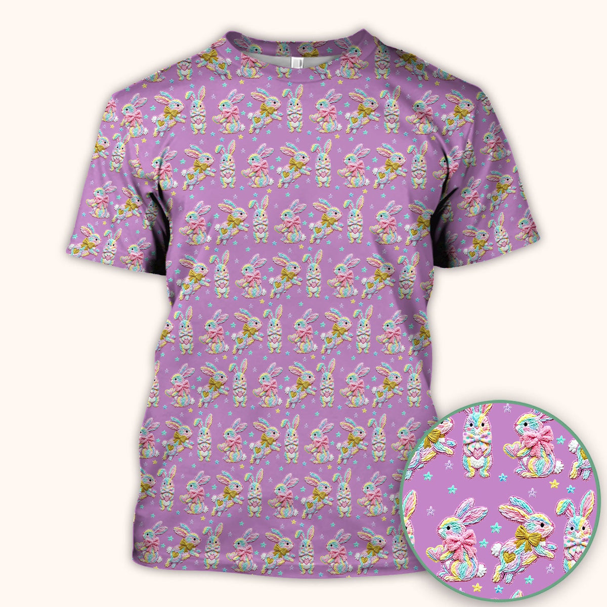 Cartoon Bunny All Over Print Scrub Top, Comfortable Scrubs for Nurses, Easter