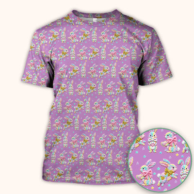 Cartoon Bunny All Over Print Scrub Top, Comfortable Scrubs for Nurses, Easter
