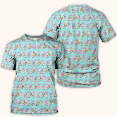 Cartoon Bunny All Over Print Scrub Top, Comfortable Scrubs for Nurses, Easter