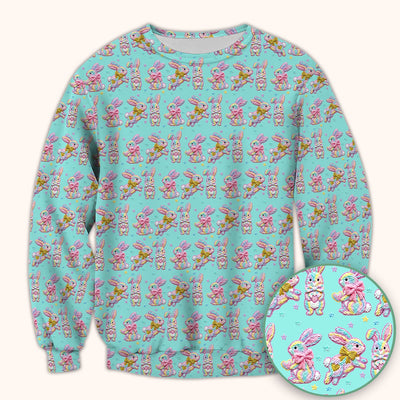 Cartoon Bunny All Over Print Scrub Top, Comfortable Scrubs for Nurses, Easter