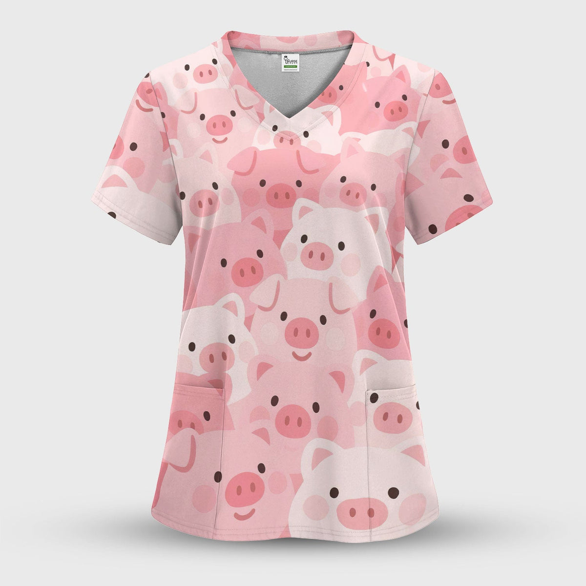 Cute Pig Nursing Scrub Top, Comfortable Scrubs For Nurses