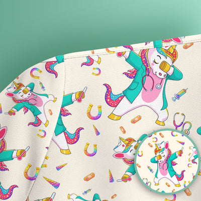 Cute Unicorn Nurse Dance Pattern Scrub Top, Breathable Fabrics Nursing Uniform