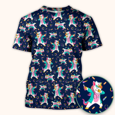 Cute Unicorn Nurse Dance Pattern Scrub Top, Breathable Fabrics Nursing Uniform