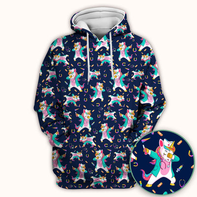 Cute Unicorn Nurse Dance Pattern Scrub Top, Breathable Fabrics Nursing Uniform