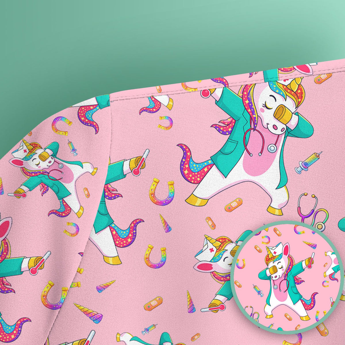 Cute Unicorn Nurse Dance Pattern Scrub Top, Breathable Fabrics Nursing Uniform