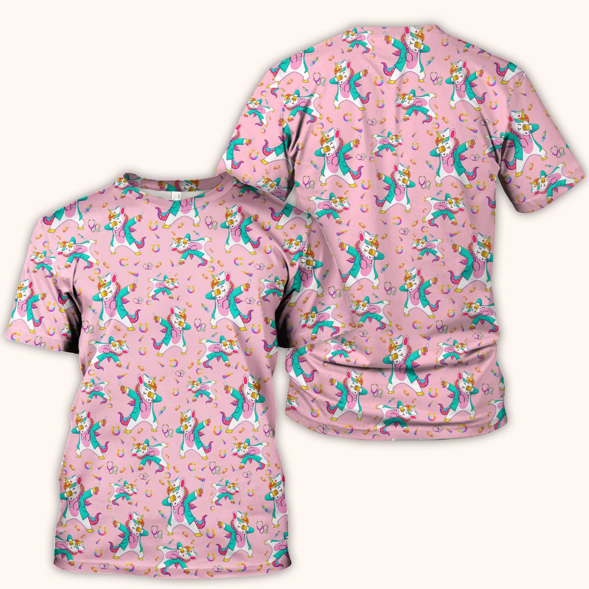 Cute Unicorn Nurse Dance Pattern Scrub Top, Breathable Fabrics Nursing Uniform