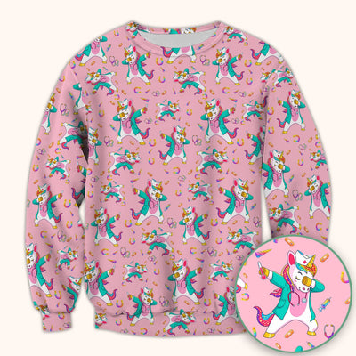 Cute Unicorn Nurse Dance Pattern Scrub Top, Breathable Fabrics Nursing Uniform