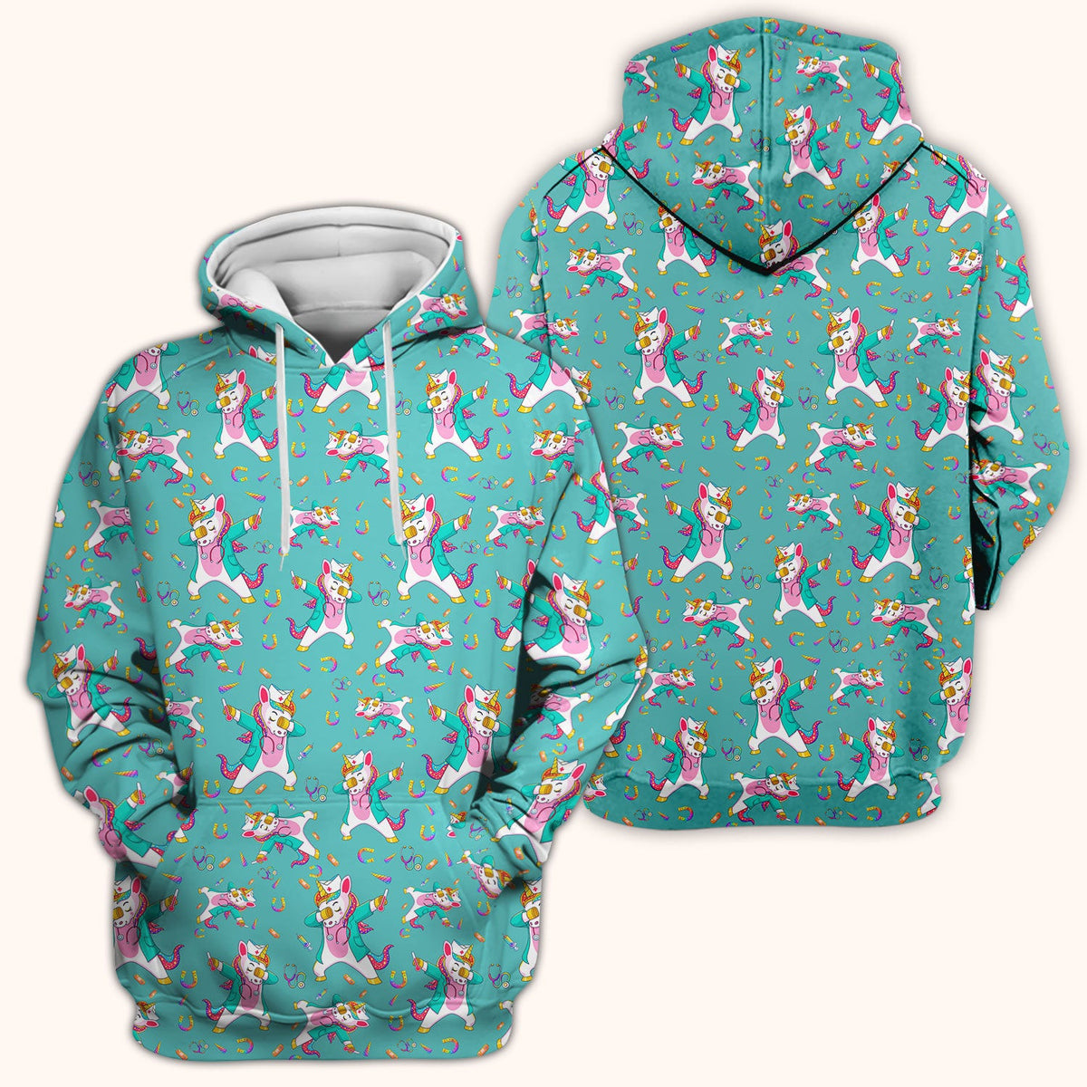 Cute Unicorn Nurse Dance Pattern Scrub Top, Breathable Fabrics Nursing Uniform